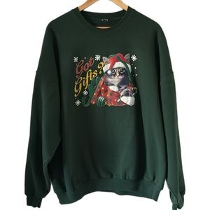 Retro Christmas Holiday Cat with Presents Crewneck Sweatshirt